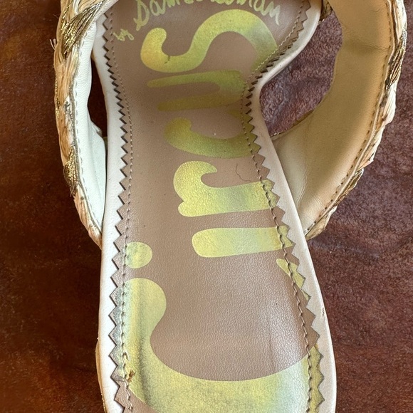 Sam Edelman Circus Cream & Gold Glamorous Woven Block Heeled Sandals Sz 9.5 M - Picture 5 of 8